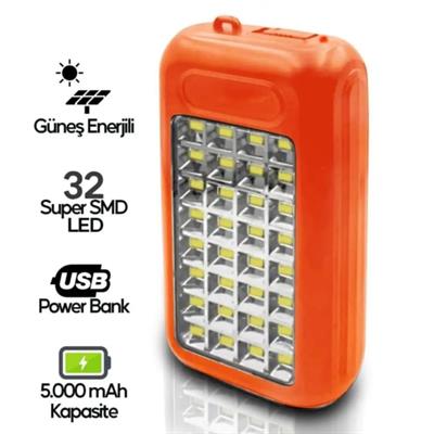 GS-875 Güneş Enerjili Taşınabilir Powerbank Ve Fener 32 Led Işıklı Kamp Lambası