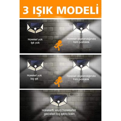 Güneş Enerjili Sensörlü 100lü Bahçe Sokak Ledli Işıklandırma