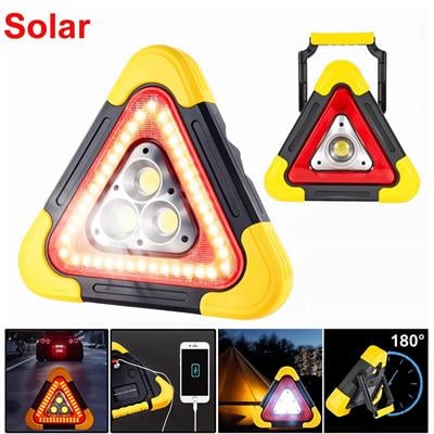 Güneş Enerjili Üçgen LED Uyarı Lambası | USB Şarjlı Çok Fonksiyonlu Kamp ve Acil Durum Işığı Reflektör