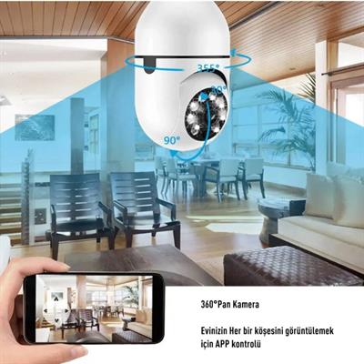 Harekete Duyarlı Gece Görüşlü Bebek İzleme Kamerası Kablosuz Wifi  Ampul Güvenlik Kamerası