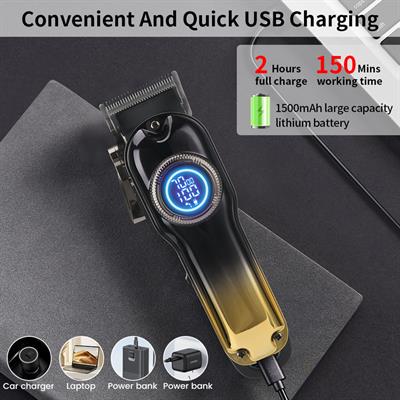 HK 610 Profesyonel Saç Kesme Makinesi Erkek Saç Sakal Tıraş Makinesi Güçlü Motor Dijital Ekran USB Şarjlı Kuaför Tipi Hair Clipper Traş Makinesi