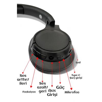 HN02 Siyah Kulak Üstü Kablosuz Bluetooth Kulaklık