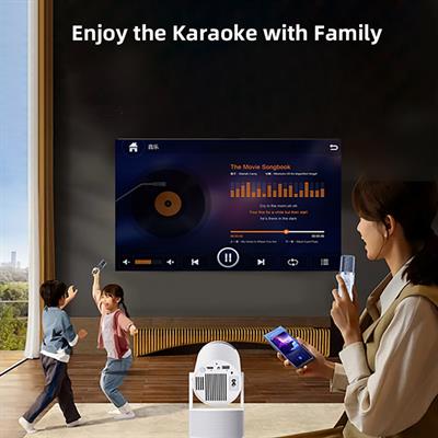Hy-300pro-ktv Karaoke Projeksiyon Çift Kablosuz Mikrofonlu Bluetooth Hoparlörlü Taşınabilir Ev Sinema Led Projektör 20w Ses Çıkışı 