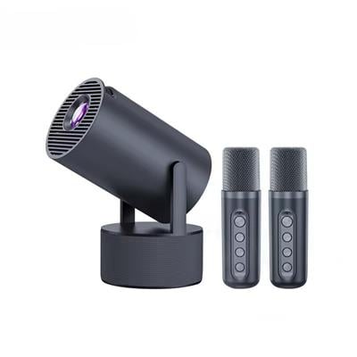 Hy-300pro-ktv Karaoke Projeksiyon Çift Kablosuz Mikrofonlu Bluetooth Hoparlörlü Taşınabilir Ev Sinema Led Projektör 20w Ses Çıkışı 