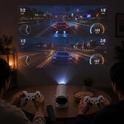 HY300-A Android Akıllı Oyunlu Projeksiyon Cihazı WiFi Bluetooth AirPlay Miracast HDMI USB TF Kart Girişli 2 Kablosuz Oyun Kollu Projektör
