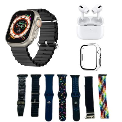 İ20 Ultra Max Suit 49mm 2 İnç Ekran 7 Kordon + Air Pro  Bluetooth Kulaklık + Kasa Koruyucu Akıllı Saat