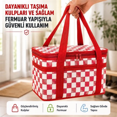 Isı Yalıtımlı Termal Piknik Çantası Geniş İç Hacimli Sıcak Soğuk Koruyucu Fermuarlı Yiyecek İçecek Taşıma Çantası