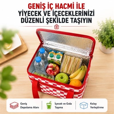 Isı Yalıtımlı Termal Piknik Çantası Geniş İç Hacimli Sıcak Soğuk Koruyucu Fermuarlı Yiyecek İçecek Taşıma Çantası