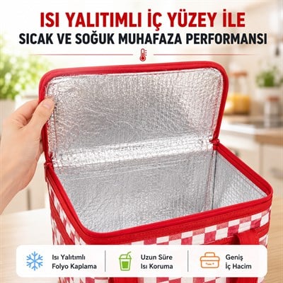 Isı Yalıtımlı Termal Piknik Çantası Geniş İç Hacimli Sıcak Soğuk Koruyucu Fermuarlı Yiyecek İçecek Taşıma Çantası