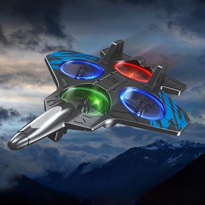 Işıklı Dönen Savaş Uçağı Tasarımlı Drone 360 Derece Hareketli Çarpışınca Yön Değiştiren Led Işıklı Uçak Oyuncak 