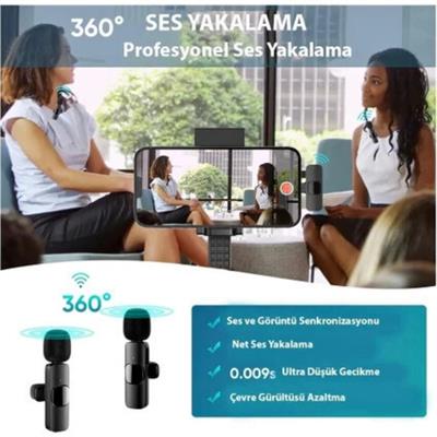 K11 2 Li Kablosuz Yaka Mikrofonu Typ-C Mini Taşınabilir Ses Video Kayıt Mikrofon