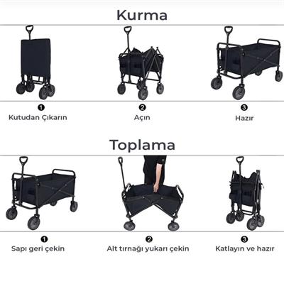 Katlanabilir Tekerlekli Taşıma Arabası Çok Amaçlı Katlanır El Arabası Dayanıklı Foldable Cart Ev Ofis Depo Bahçe Alışveriş İçin Pratik Yük Taşıma Arabası