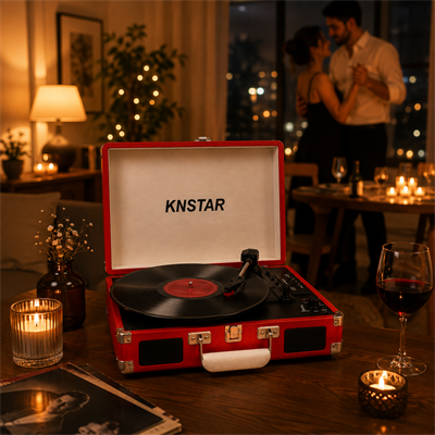 Kırmızı Retro Valiz Tipi Pikap 33 45 78 Devir Bluetooth USB SD Kart Destekli Dahili Hoparlörlü Taşınabilir Plak Çalar