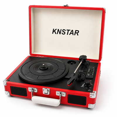 Kırmızı Retro Valiz Tipi Pikap 33 45 78 Devir Bluetooth USB SD Kart Destekli Dahili Hoparlörlü Taşınabilir Plak Çalar