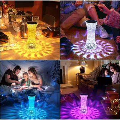 Kristal Dekoratif Masa Lambası Rgb Renk Değiştiren Dokunmatik Kontrollü 16 Renkli 4 Modlu Gece Lambası
