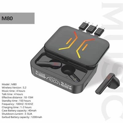 M80 Powerbank Kablolu Kulak İçi Bluetooth Kulaklık