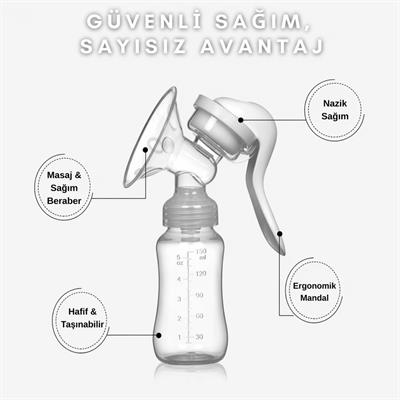 Manuel Göğüs Pompası Biberon Özellikli Taşınabilir Sessiz Kolay Temizlenebilir Anne Süt Sağma Pompası 150 ml