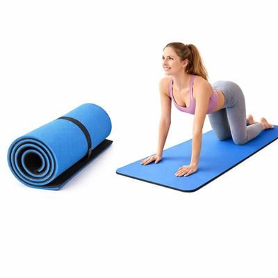 Mavi 10mm Yoga Matı Çift Katmanlı 1 Cm Kalınlıkta Pilates Minderi Siyah Tabanlı Fitness Egzersiz Spor Matı 