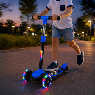 Mavi CNS Scooter Çocuklar İçin 3 Tekerlekli Denge Scooter 3 Kademe Ayarlanabilir Direksiyon Işıklı Tekerlekli Geniş Ayak Basma Alanı Arka Ayak Frenli Çocuk Scooterı