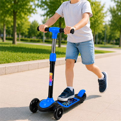 Mavi CNS Scooter Çocuklar İçin 3 Tekerlekli Denge Scooter 3 Kademe Ayarlanabilir Direksiyon Işıklı Tekerlekli Geniş Ayak Basma Alanı Arka Ayak Frenli Çocuk Scooterı