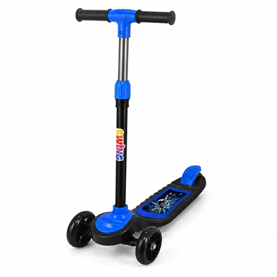 Mavi CNS Scooter Çocuklar İçin 3 Tekerlekli Denge Scooter 3 Kademe Ayarlanabilir Direksiyon Işıklı Tekerlekli Geniş Ayak Basma Alanı Arka Ayak Frenli Çocuk Scooterı