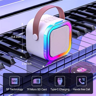 Mavi K12 Renkli Işıklı Karaoke Hoparlör Tek Mikrofonlu Taşınabilir Bluetooth Müzik Kutusu Led Efektli Kablosuz Şarjlı Speaker 