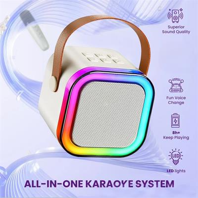 Mavi K12 Renkli Işıklı Karaoke Hoparlör Tek Mikrofonlu Taşınabilir Bluetooth Müzik Kutusu Led Efektli Kablosuz Şarjlı Speaker 