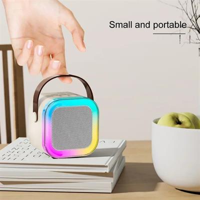 Mavi K12 Renkli Işıklı Karaoke Hoparlör Tek Mikrofonlu Taşınabilir Bluetooth Müzik Kutusu Led Efektli Kablosuz Şarjlı Speaker 