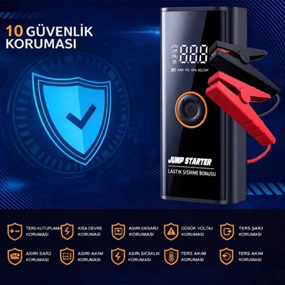 MC6623 Araç Akü Takviye Cihazı Dijital Göstergeli Lastik Şişirme Kompresörü Pompa Taşınabilir Güçlü Çok Fonksiyonlu Acil Destek Ünitesi Araç Pompası