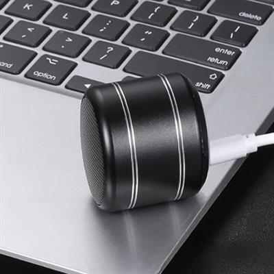 Siyah Mini Alüminyum Yüksek Bass Küçük Speaker TWS Yuvarlak Kablosuz Bluetooth Hoparlör 