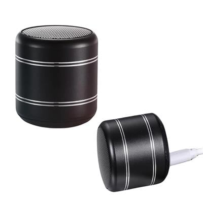 Siyah Mini Alüminyum Yüksek Bass Küçük Speaker TWS Yuvarlak Kablosuz Bluetooth Hoparlör 