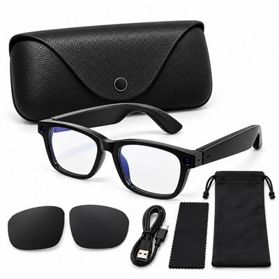 MT5 Ultra Akıllı Gözlük Kameralı Gözlük Fotoğraf Video Kayıt Bluetooth Telefon Görüşmesi Müzik Dinleme Mavi Işık Filtreli Lens Siyah Güneş Camı Şarj Kutulu