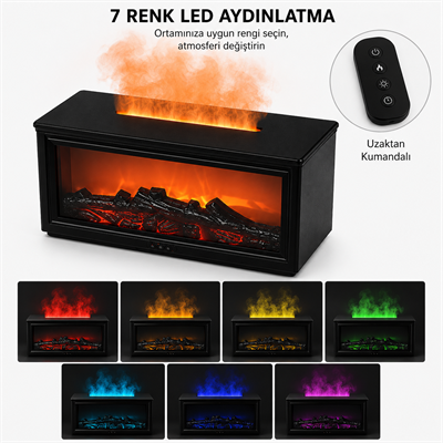 PDPG-A4 Şömine Görünümlü Aroma Difüzörü ve Hava Nemlendirici 280 ml 7 Renk LED Alev Efektli Uzaktan Kumandalı Zaman Ayarlı Kablolu Buhar Makinesi