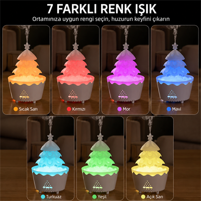 PDPG-V51 Renkli LED Işıklı Çam Ağacı Tasarımlı Aroma Difüzörü ve Hava Nemlendirici Buhar Makinesi Zaman Ayarlı Dekoratif Gece Lambası