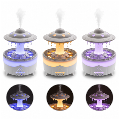 PDPG-V56 Ufo Tasarımlı Yağmur Damlacıklı Aroma Difüzörü Hava Nemlendirici LED Işıklı Buhar Makinesi Zaman Ayarlı Dekoratif Oda Nemlendirici