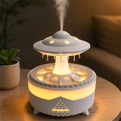 PDPG-V56 Ufo Tasarımlı Yağmur Damlacıklı Aroma Difüzörü Hava Nemlendirici LED Işıklı Buhar Makinesi Zaman Ayarlı Dekoratif Oda Nemlendirici