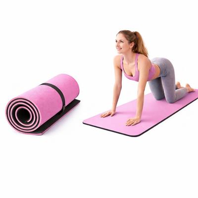 Pembe 10mm Yoga Matı Çift Katmanlı 1 Cm Kalınlıkta Pilates Minderi Siyah Tabanlı Fitness Egzersiz Spor Matı 