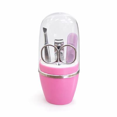 Pembe 4lü Mini Manikür Seti Taşınabilir Tırnak Bakım Seti Makas Törpü Cımbız Tırnak Makası Aletleri