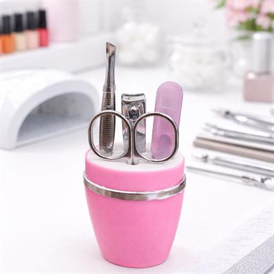 Pembe 4lü Mini Manikür Seti Taşınabilir Tırnak Bakım Seti Makas Törpü Cımbız Tırnak Makası Aletleri