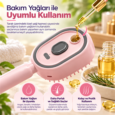 Pembe AMG51 Spreyli Elektrikli Saç Tarağı İnce Püskürtmeli Nemlendirici Saç Bakım Tarağı Hava Yastıklı Dolaşık Açıcı Şarjlı Anti Statik Saç Fırçası 