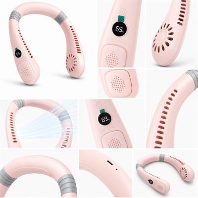 Pembe BL9 Boyun Askılı Şarjlı Vantilatör Dijital Göstergeli 5 Kademeli Sessiz Taşınabilir Serinletici Boyun Fanı