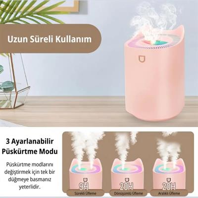 Pembe Humıdıfıer Hava Nemlendirici Büyük Kapasiteli 3000ml Ultrasonik Aroma Difüzörü