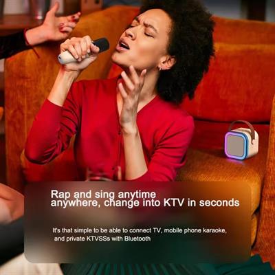 Pembe K12 Renkli Işıklı Karaoke Hoparlör Tek Mikrofonlu Taşınabilir Bluetooth Müzik Kutusu Led Efektli Kablosuz Şarjlı Speaker 