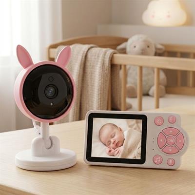 Pembe Tavşan C38 Bebek Kamerası 2.8 İnç Ekranlı 360 Derece Dönebilen Gece Görüşlü Bebek Monitörü Çift Yönlü Ses Ağlama Algılama Sıcaklık Ölçer