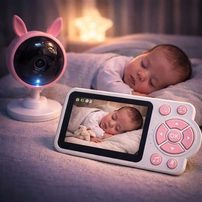 Pembe Tavşan C38 Bebek Kamerası 2.8 İnç Ekranlı 360 Derece Dönebilen Gece Görüşlü Bebek Monitörü Çift Yönlü Ses Ağlama Algılama Sıcaklık Ölçer