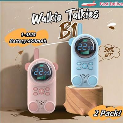 Pembe Ve Mavi Walkie-Talkie 2 li Çocuk Telsizi 3 KM Menzilli Kablosuz Dijital Ekranlı Şarjlı 400mah Batarya