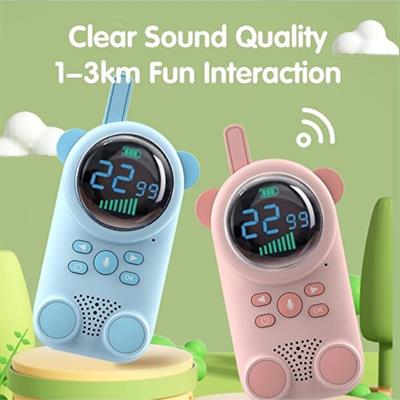 Pembe Walkie-Talkie 2 li Çocuk Telsizi 3 KM Menzilli Kablosuz Dijital Ekranlı Şarjlı 400mah Batarya