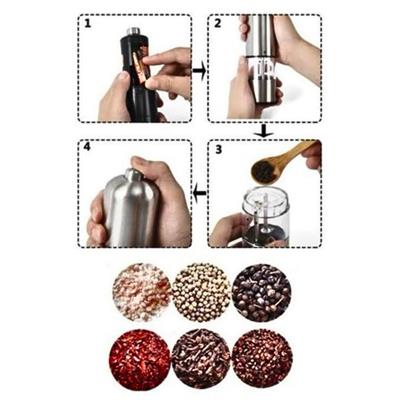 Pilli Işıklı Baharat Öğütücü Değirmen Tuz Karabiber Öğütücü Baharatlık