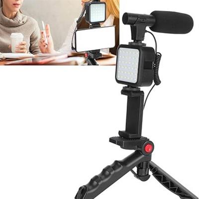 Profesyonel Vlogging Seti Ayaklı Tripod Mikrofon Ve Led Işık Telefon Tutucu Youtuber Çekim Standı