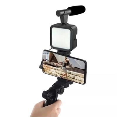 Profesyonel Vlogging Seti Ayaklı Tripod Mikrofon Ve Led Işık Telefon Tutucu Youtuber Çekim Standı